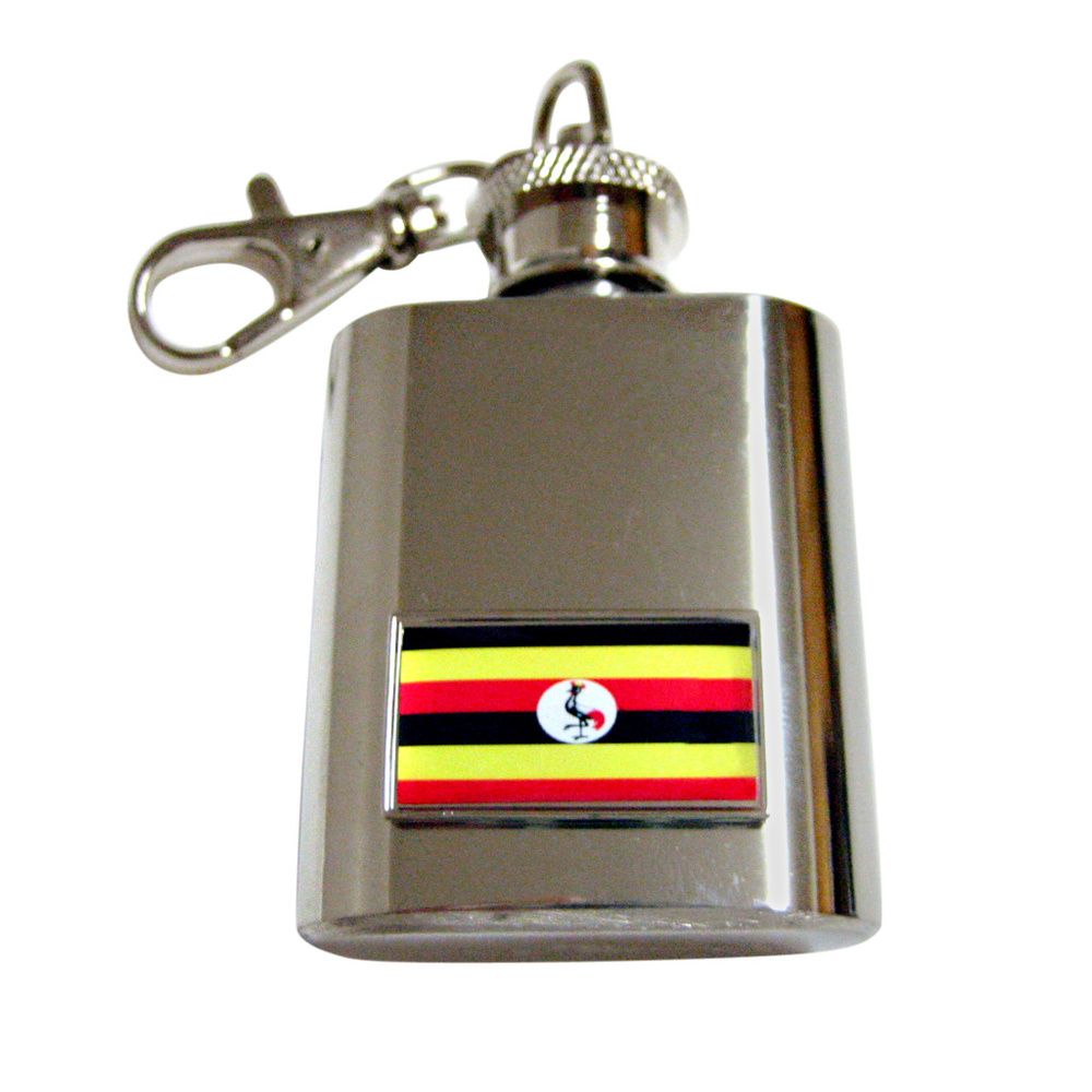 Thin Bordered Uganda Flag Pendant Keychain Flask - image 1